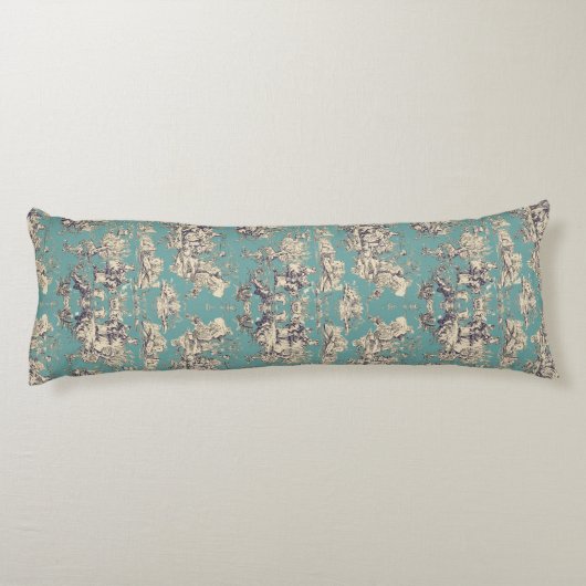  groen blauwgroen Toile de Jouy monogram Lichaamskussen (Achterkant)