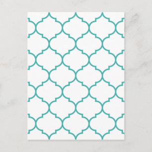groen, blauwgroen, wit, morrocaan, quatrefoil, pat briefkaart