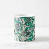 Groen Blauwgroen wit patroon van grafische bloemen Koffiemok (Center)