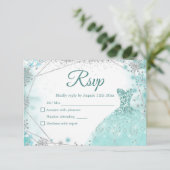 Groen Blauwgroen Zilver Kerstmis Prinses Quinceañe RSVP Kaartje (Staand voorkant)