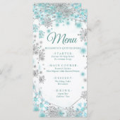 Groen Blauwgroen Zilver Kerstmis Sneeuwvlok Quince Menu (Voorkant / Achterkant)