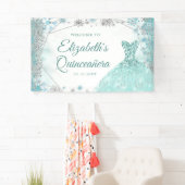 Groen Blauwgroen Zilver Kerstmis Sneeuwvlok Quince Spandoek (Insitu)