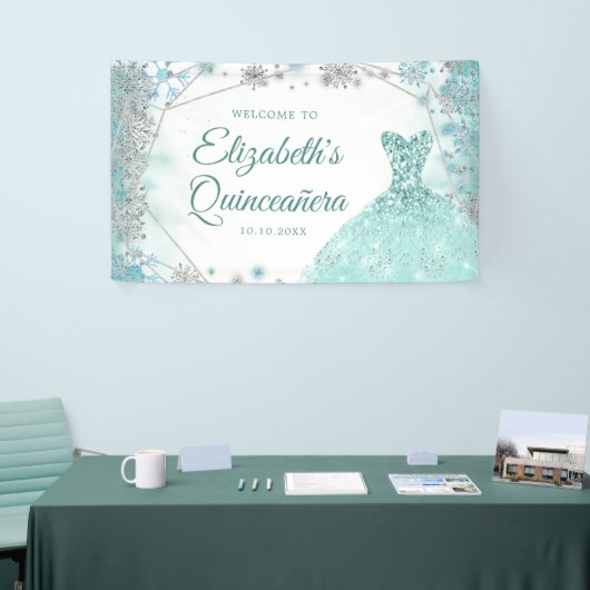 Groen Blauwgroen Zilver Kerstmis Sneeuwvlok Quince Spandoek (Beurs)