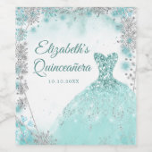 Groen Blauwgroen Zilver Sneeuwvlok Kerstmis Mis XV Wijn Etiket (Enkel label)