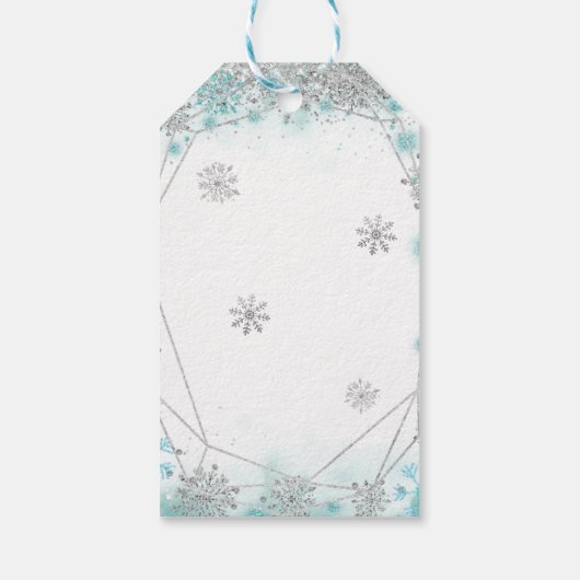 Groen Blauwgroen Zilver Sneeuwvlok Mis Quince Dank Cadeaulabel (Achterkant)