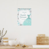 Groen Blauwgroen Zilver Winter Mis Quince Welkomst Poster (Keuken)