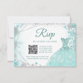 Groen Blauwgroen Zilver Winter Quinceañera Sneeuwv RSVP Kaartje