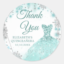 Groen Blauwgroen Zilver Wintere Quinceañera Bedank Ronde Sticker