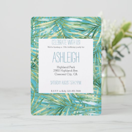 Groen BlauwTropische Waterverf Verjaardag Kaart (Staand voorkant)