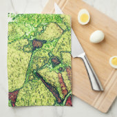 Groen bleek geel geverfd vulkanisch steenvormig on theedoek (Quarter Fold)