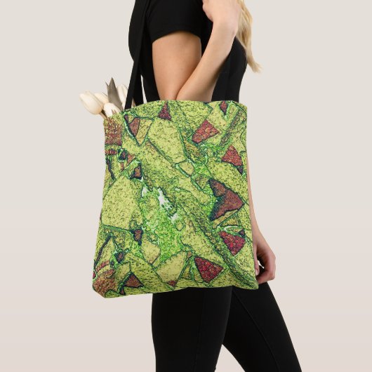 Groen bleek geel geverfd vulkanisch steenvormig on tote bag (Dichtbij)