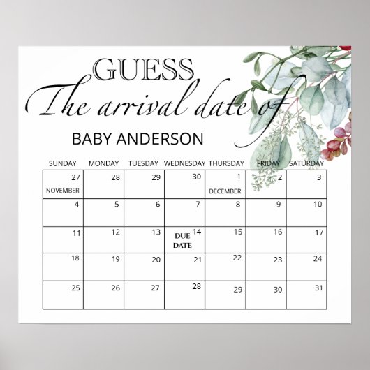 Groen blijf gok de uitgerekende datum kalender poster (Voorkant)