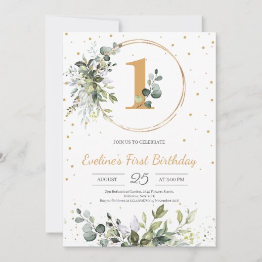 Groen blijvend eucalyptus boho gouden verjaardag v kaart (Voorkant)