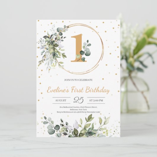 Groen blijvend eucalyptus boho gouden verjaardag v kaart (Staand voorkant)