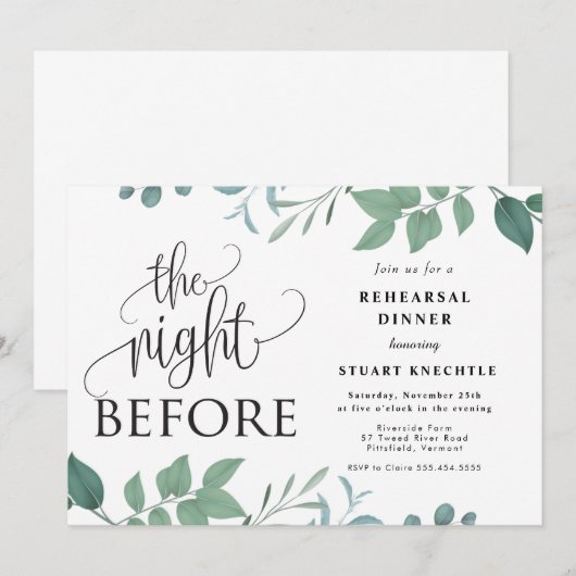 Groen bloeit de avond voor repetitie diner kaart (Voorkant / Achterkant)