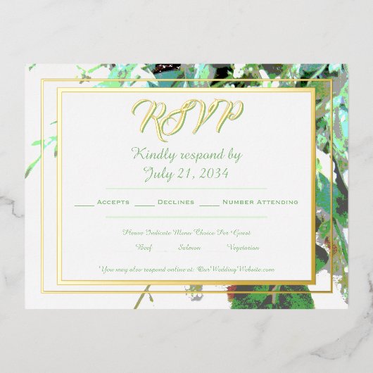 Groen & Bloem Botanisch Trouw RSVP Folie Uitnodiging Briefkaart (Voorkant)