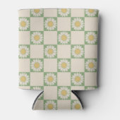 Groen Bloem Checkerboard Retro Controles Blikjeskoeler (Voorkant)