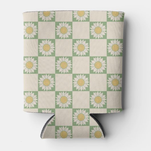 Groen Bloem Checkerboard Retro Controles Blikjeskoeler (Voorkant)