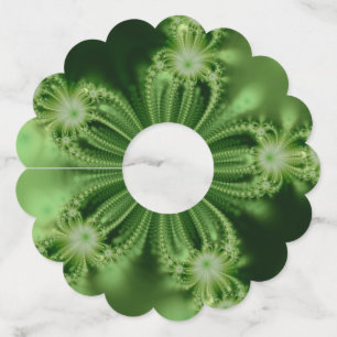 Groen Bloem Fractal Paper Wijnglas Labels