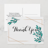 Groen Bloem Goud Folie Bladeren Dank je Briefkaart (Voorkant / Achterkant)