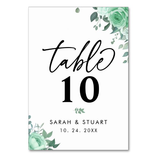 Groen Bloem Script Zitkaarten Terug Bruiloft Kaart (Voorkant)