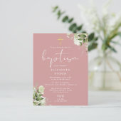 Groen Bloem Stof Roze Roze Doop Uitnodiging (Staand voorkant)