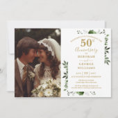 Groen Bloemen 50e bruiloft Jubileum Foto Kaart (Voorkant)