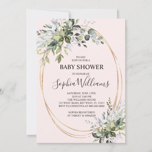 Groen Bloemen Baby shower Invitation Kaart (Voorkant)