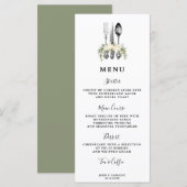 Groen Bloemen Bestek Wedding Menu kaarten (Voorkant / Achterkant)