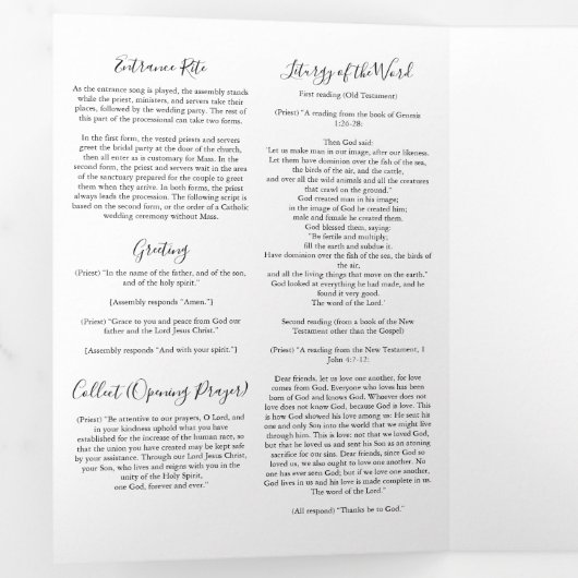 Groen Bloemen Blauw Katholieke Huwelijksmis Drieluik Programma (Binnenzijde eerst)
