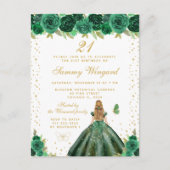 Groen Bloemen Blond Haar Prinses Verjaardagsfeest Briefkaart (Voorkant)