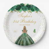Groen Bloemen Blond Haar Prinses Verjaardagsfeest Papieren Bordje (Voorkant)