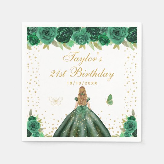 Groen Bloemen Blond Haar Prinses Verjaardagsfeest Servet (Voorkant)