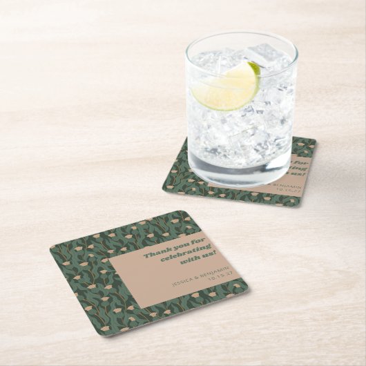  Groen Bloemen Boho Bruiloft Custom Dank u Kartonnen Onderzetters (Insitu)