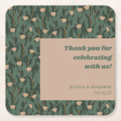 Groen Bloemen Boho Bruiloft Custom Dank u Kartonnen Onderzetters (Voorkant)