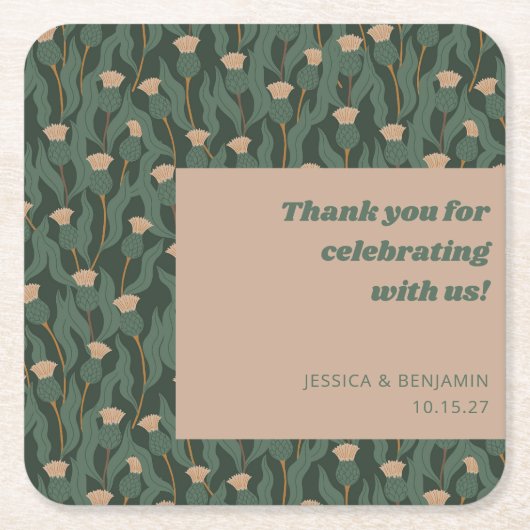Groen Bloemen Boho Bruiloft Custom Dank u Kartonnen Onderzetters (Voorkant)