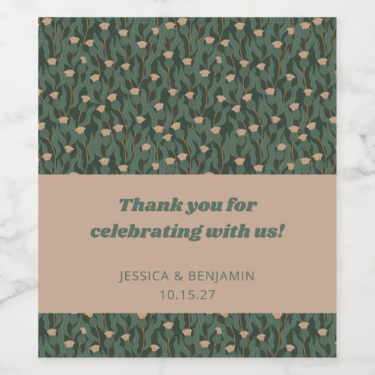 Groen Bloemen Boho Bruiloft Custom Dank u Wijn Etiket (Enkel label)