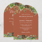 Groen Bloemen Boog Terracotta QR Code Huwelijk Kaart (Voorkant / Achterkant)