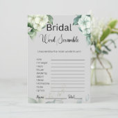 Groen & Bloemen Bruids Grijs Woord Scramble Game Kaart (Staand voorkant)