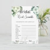 Groen & Bloemen Bruids Wit Woord Scramble Game Kaart (Staand voorkant)