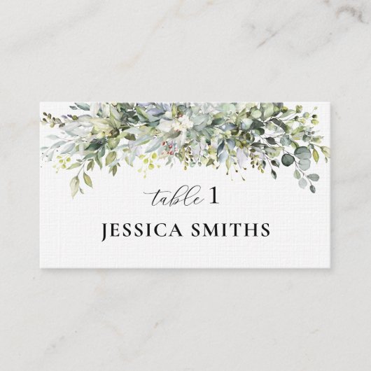 Groen Bloemen Bruiloft Flat Place Card Plaatskaartje (Voorkant)