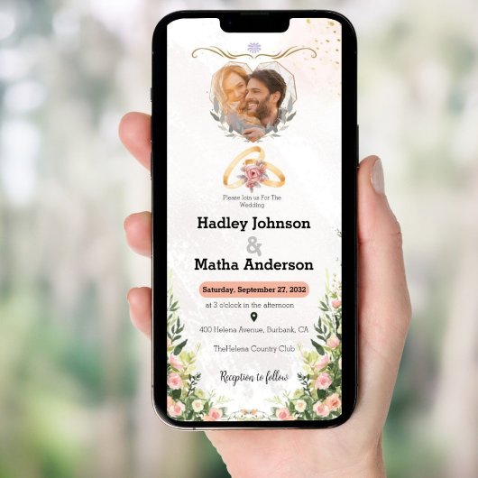 Groen Bloemen Bruiloft Foto elektronisch Kaart