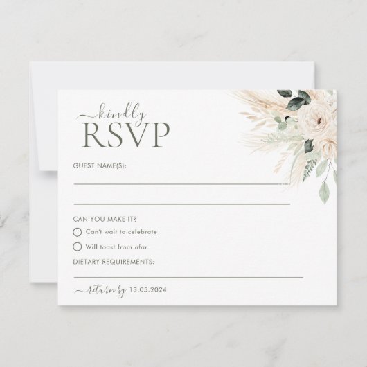 Groen Bloemen Bruiloft RSVP Briefkaart Victoria (Voorkant)