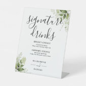 Groen Bloemen Bruiloft Signature Drinken Reclamebord Met Voetstuk (Voorkant)
