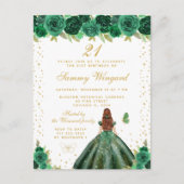 Groen Bloemen Bruin Haar Prinses Verjaardagsfeest Briefkaart (Voorkant)