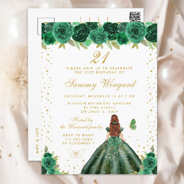 Groen Bloemen Bruin Haar Prinses Verjaardagsfeest Briefkaart
