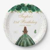Groen Bloemen Bruin Haar Prinses Verjaardagsfeest Papieren Bordje (Voorkant)