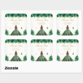Groen Bloemen Bruin Haar Prinses Verjaardagsfeest Vierkante Sticker (Vel)