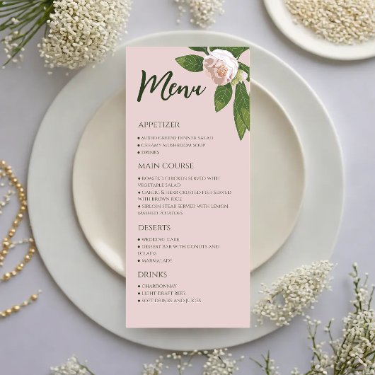 Groen Bloemen Eenvoudig Elegant Trouwmenu