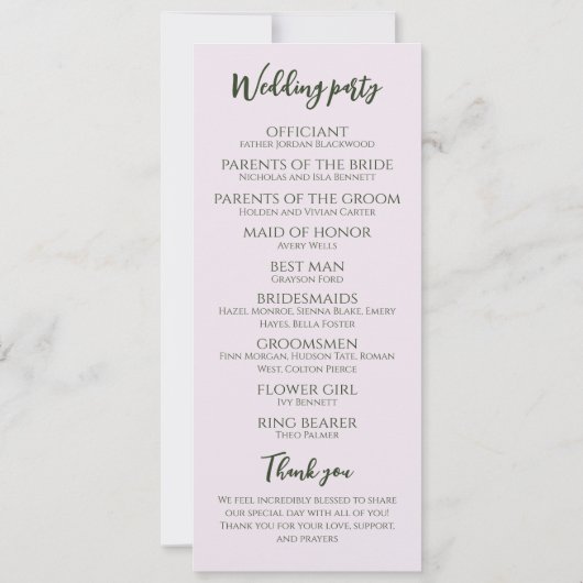 Groen Bloemen Eenvoudig Elegant Trouwprogramma (Achterkant)